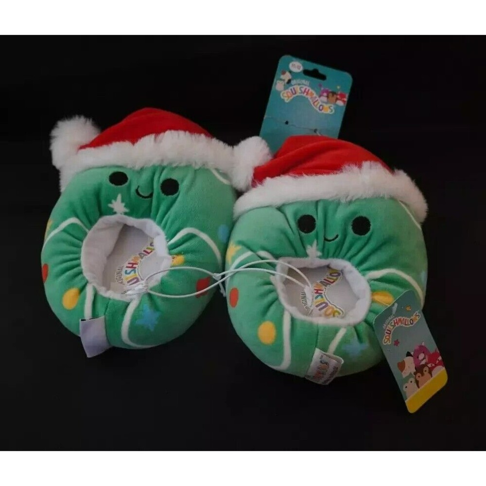 Squishmallows Carol the Christmas Tree Slippers‎ Kids Size 11-12 NWT